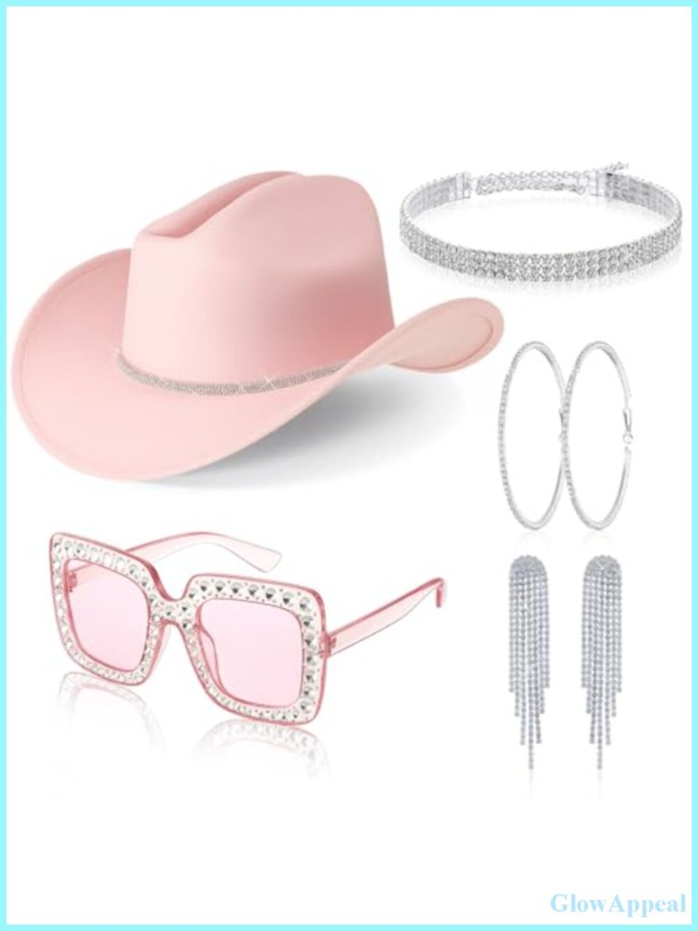 Cowgirl Hat Set with Rhinestone Accessories for Women Disco Costume